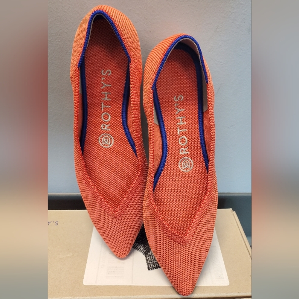 NEW Rothy's The Point Orange/Persimmon Flats, Sz 6.5